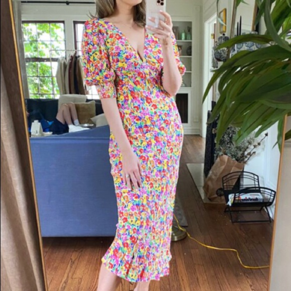 Rixo Target Midi Floral Puff Sleeve Dress